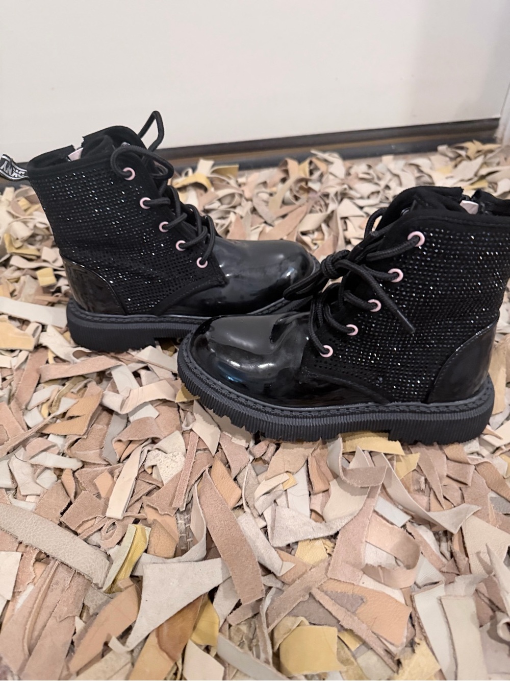 Dkny Black Patent & Sparkle Lace-Up Kids Boots - Picture 3 of 7